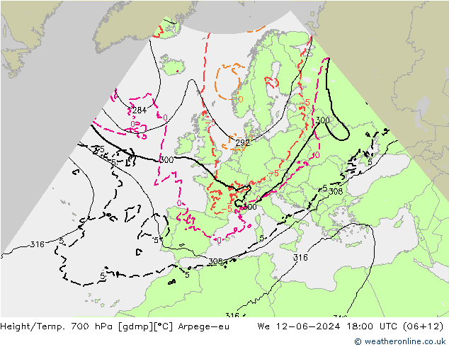 Height/Temp. 700 hPa Arpege-eu 星期三 12.06.2024 18 UTC