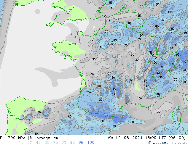 RH 700 hPa Arpege-eu St 12.06.2024 15 UTC