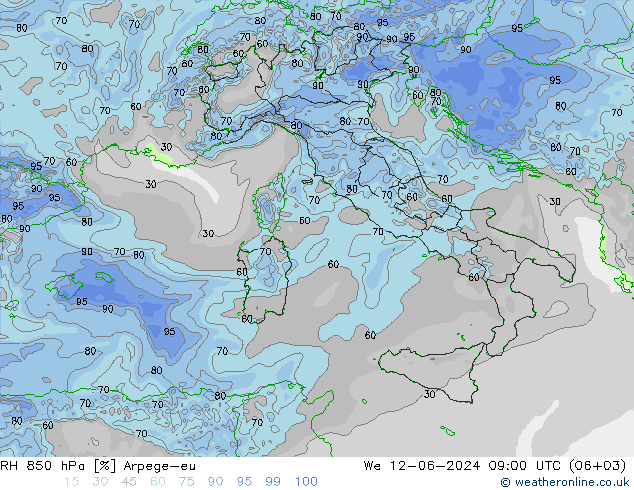 RH 850 hPa Arpege-eu We 12.06.2024 09 UTC