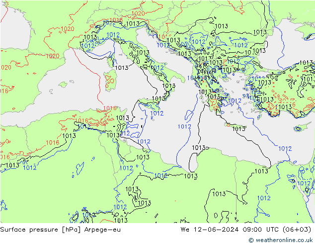 Atmosférický tlak Arpege-eu St 12.06.2024 09 UTC