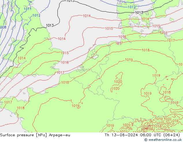 Bodendruck Arpege-eu Do 13.06.2024 06 UTC