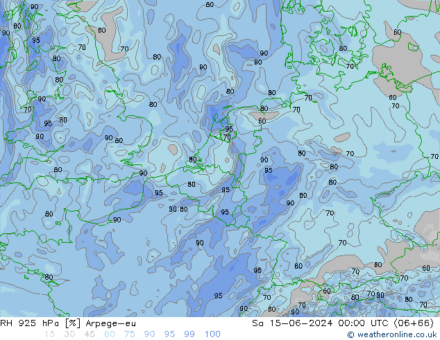 RH 925 hPa Arpege-eu Sáb 15.06.2024 00 UTC