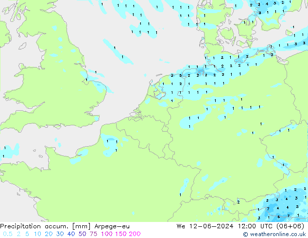 Precipitation accum. Arpege-eu 星期三 12.06.2024 12 UTC