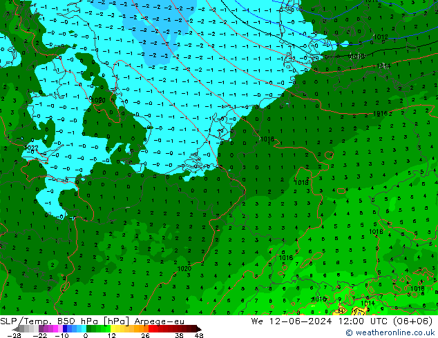 SLP/Temp. 850 hPa Arpege-eu We 12.06.2024 12 UTC