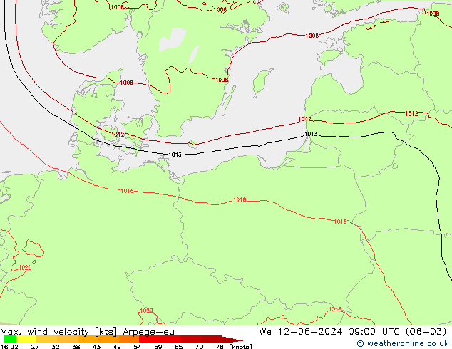 Max. wind velocity Arpege-eu ср 12.06.2024 09 UTC