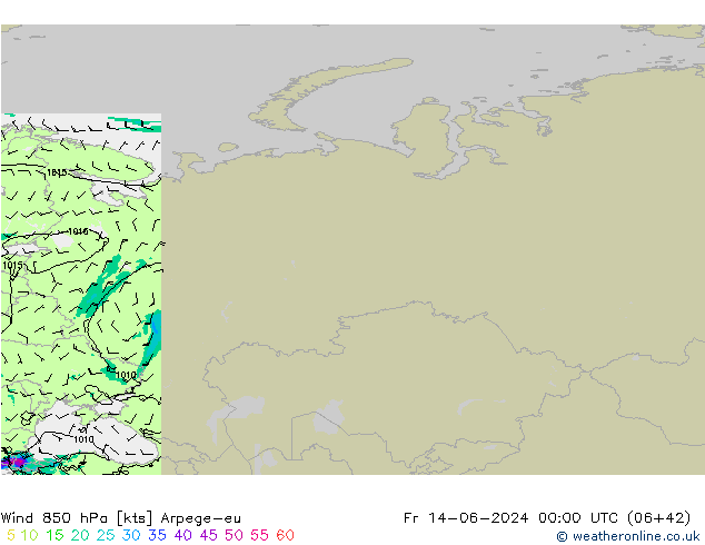 Wind 850 hPa Arpege-eu Fr 14.06.2024 00 UTC