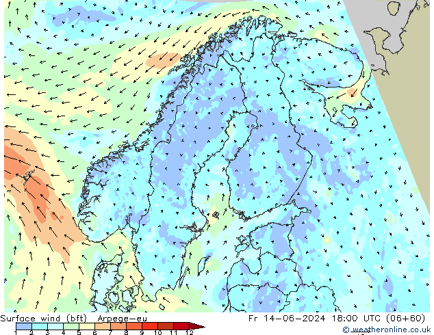 Rüzgar 10 m (bft) Arpege-eu Cu 14.06.2024 18 UTC