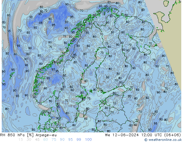 RH 850 hPa Arpege-eu  12.06.2024 12 UTC