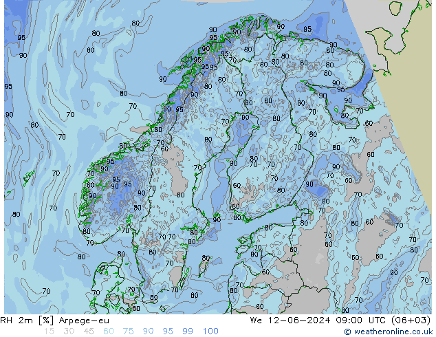 RH 2m Arpege-eu śro. 12.06.2024 09 UTC