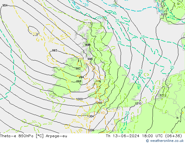 Theta-e 850hPa Arpege-eu Per 13.06.2024 18 UTC