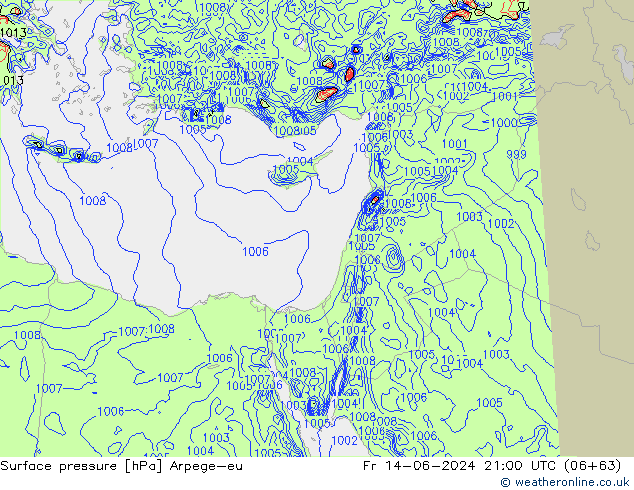 Surface pressure Arpege-eu Fr 14.06.2024 21 UTC