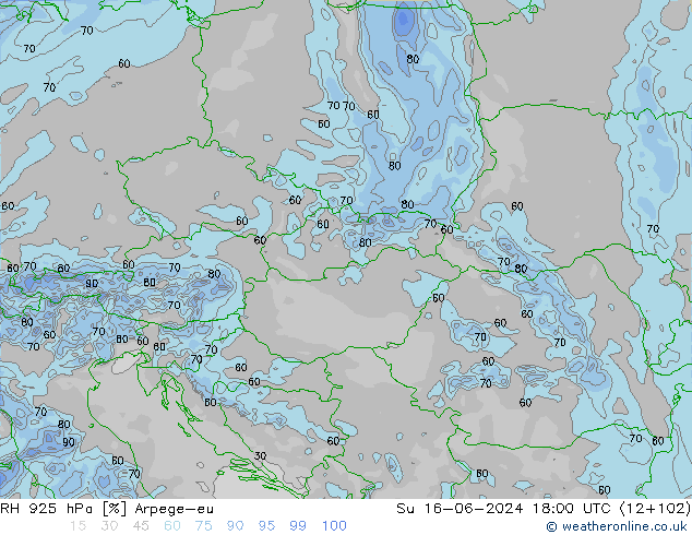 RH 925 hPa Arpege-eu Ne 16.06.2024 18 UTC