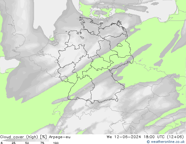 Cloud cover (high) Arpege-eu We 12.06.2024 18 UTC