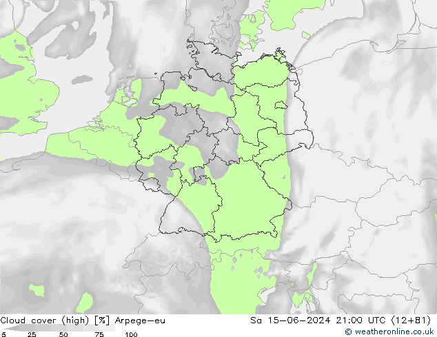 Cloud cover (high) Arpege-eu Sa 15.06.2024 21 UTC