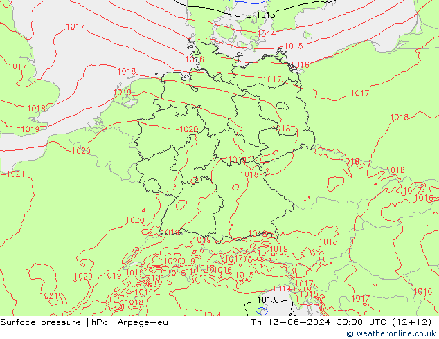 Pressione al suolo Arpege-eu gio 13.06.2024 00 UTC