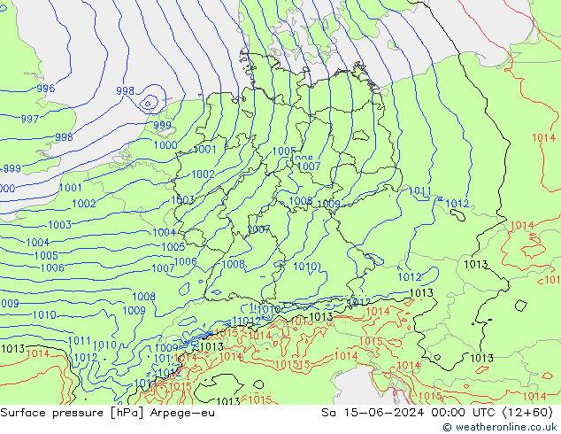 Surface pressure Arpege-eu Sa 15.06.2024 00 UTC