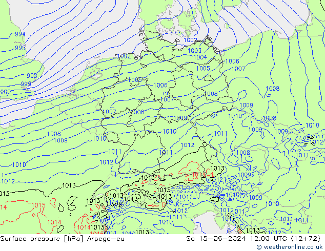 Surface pressure Arpege-eu Sa 15.06.2024 12 UTC