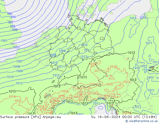 Pressione al suolo Arpege-eu dom 16.06.2024 00 UTC