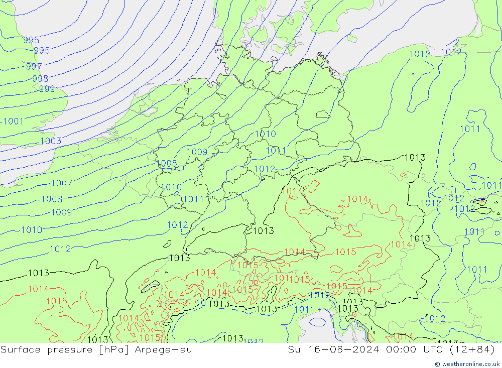 Surface pressure Arpege-eu Su 16.06.2024 00 UTC