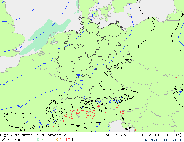High wind areas Arpege-eu Su 16.06.2024 12 UTC