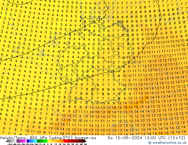 Geop./Temp. 850 hPa Arpege-eu sáb 15.06.2024 12 UTC