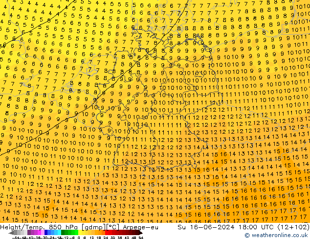 Height/Temp. 850 hPa Arpege-eu Ne 16.06.2024 18 UTC