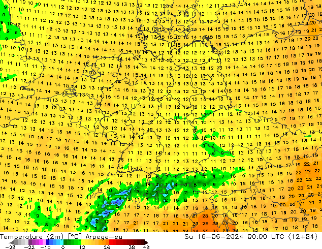 Sıcaklık Haritası (2m) Arpege-eu Paz 16.06.2024 00 UTC