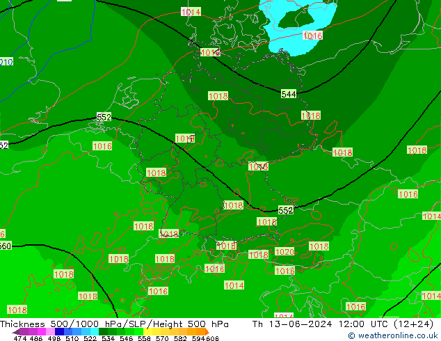 Thck 500-1000hPa Arpege-eu Th 13.06.2024 12 UTC