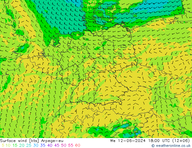 Surface wind Arpege-eu We 12.06.2024 18 UTC