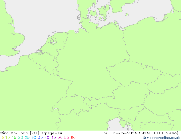 Wind 850 hPa Arpege-eu zo 16.06.2024 09 UTC