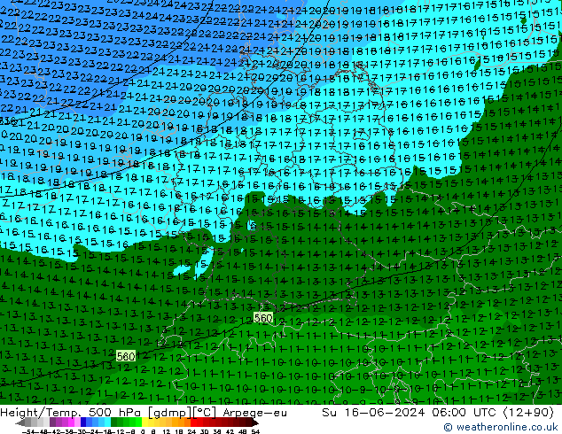 Geop./Temp. 500 hPa Arpege-eu dom 16.06.2024 06 UTC