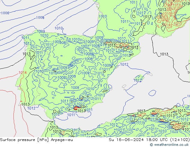 Surface pressure Arpege-eu Su 16.06.2024 18 UTC