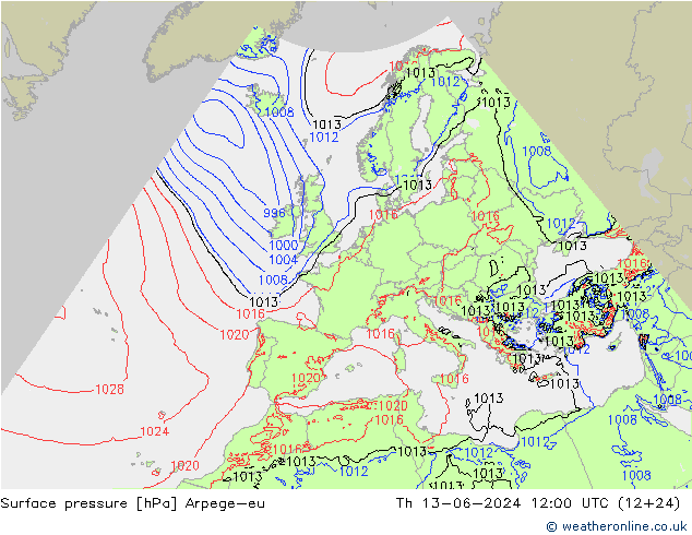 pressão do solo Arpege-eu Qui 13.06.2024 12 UTC