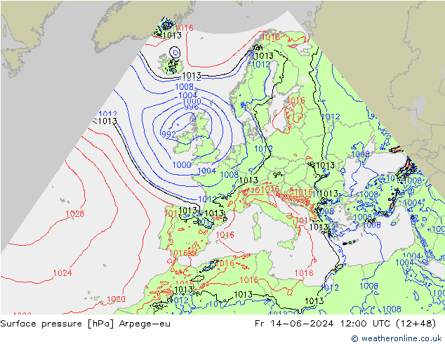 Atmosférický tlak Arpege-eu Pá 14.06.2024 12 UTC