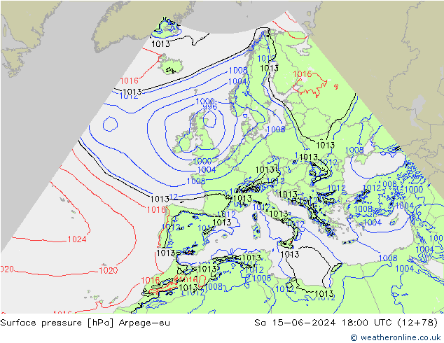 Bodendruck Arpege-eu Sa 15.06.2024 18 UTC