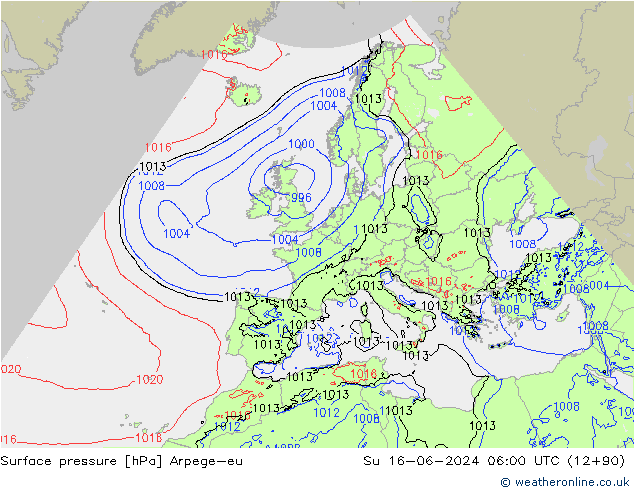 Presión superficial Arpege-eu dom 16.06.2024 06 UTC