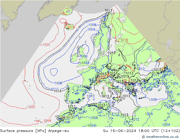 Surface pressure Arpege-eu Su 16.06.2024 18 UTC