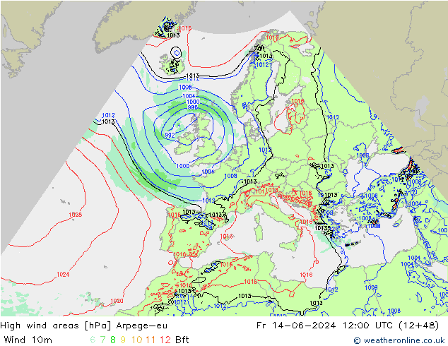 High wind areas Arpege-eu vie 14.06.2024 12 UTC
