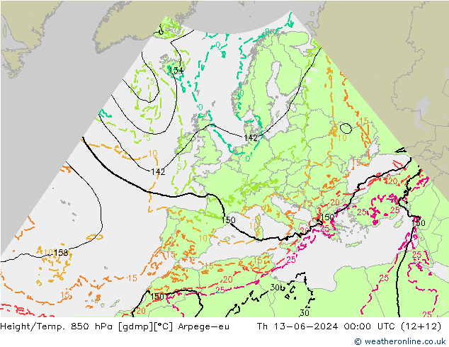 Hoogte/Temp. 850 hPa Arpege-eu do 13.06.2024 00 UTC