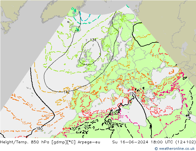 Hoogte/Temp. 850 hPa Arpege-eu zo 16.06.2024 18 UTC