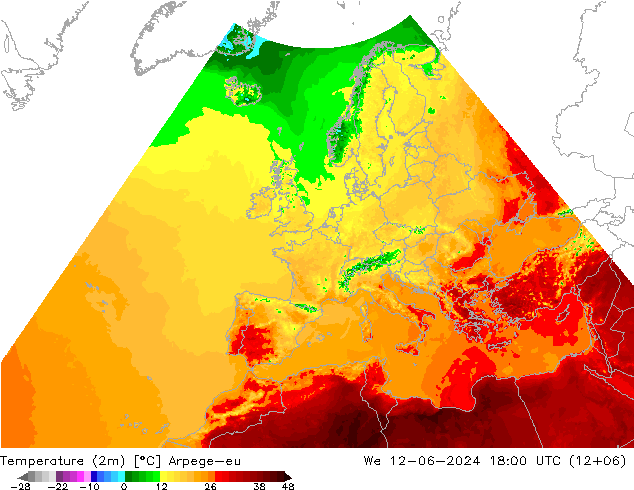 Temperatura (2m) Arpege-eu Qua 12.06.2024 18 UTC