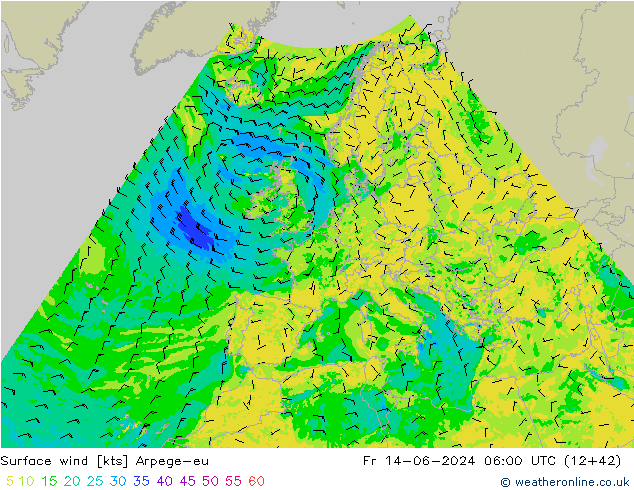 Surface wind Arpege-eu Pá 14.06.2024 06 UTC