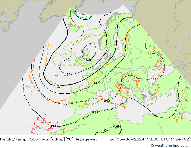 Height/Temp. 500 hPa Arpege-eu dom 16.06.2024 18 UTC