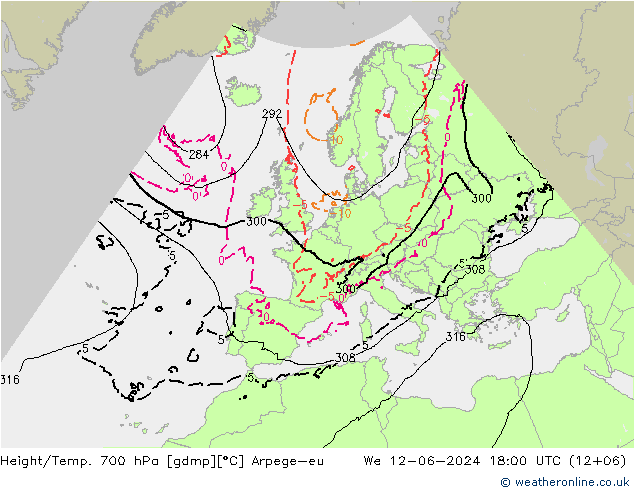 Height/Temp. 700 гПа Arpege-eu ср 12.06.2024 18 UTC