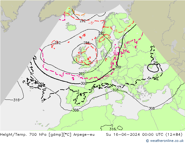 Height/Temp. 700 hPa Arpege-eu Su 16.06.2024 00 UTC