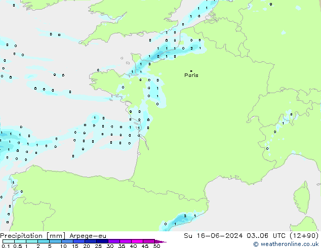 Yağış Arpege-eu Paz 16.06.2024 06 UTC