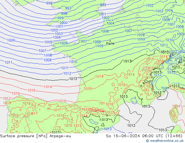 Surface pressure Arpege-eu Sa 15.06.2024 06 UTC