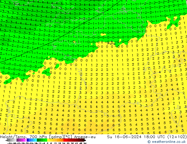 Height/Temp. 700 hPa Arpege-eu Su 16.06.2024 18 UTC