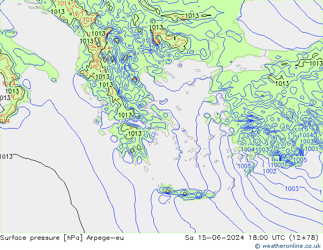 Presión superficial Arpege-eu sáb 15.06.2024 18 UTC