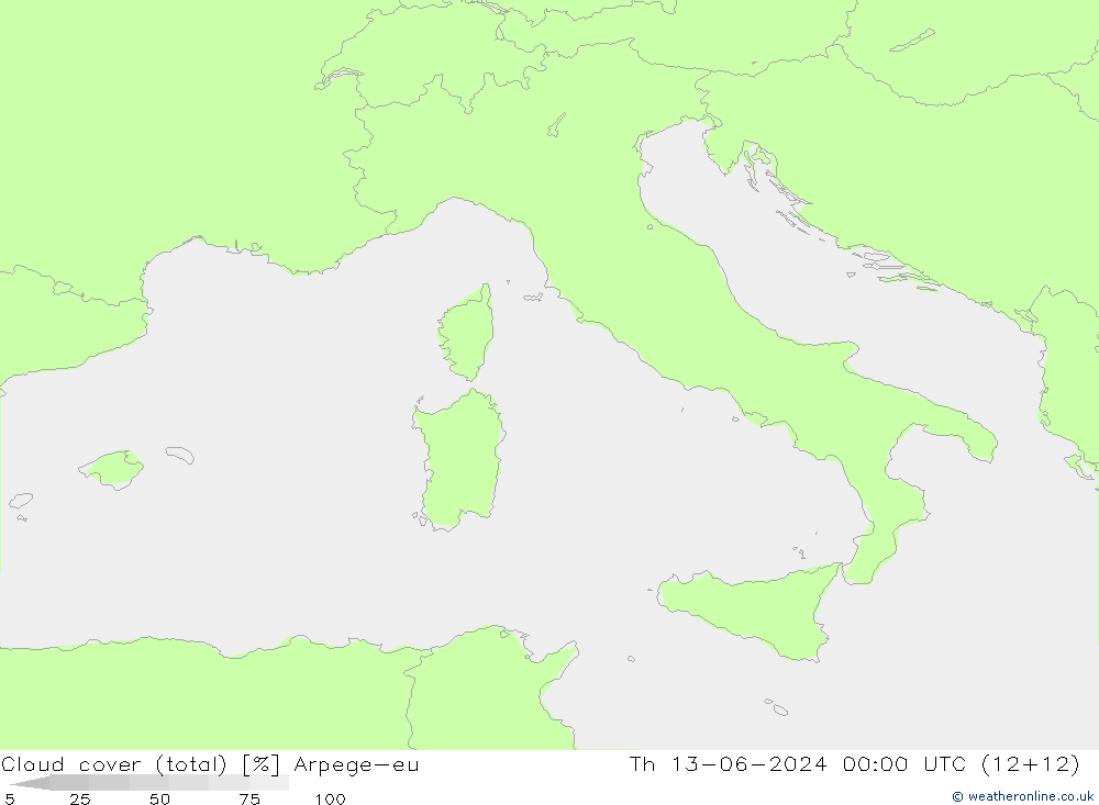 Nubes (total) Arpege-eu jue 13.06.2024 00 UTC